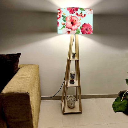 Wooden Floor Lamp Decorative for Living Room - Red Hibiscus Nutcase