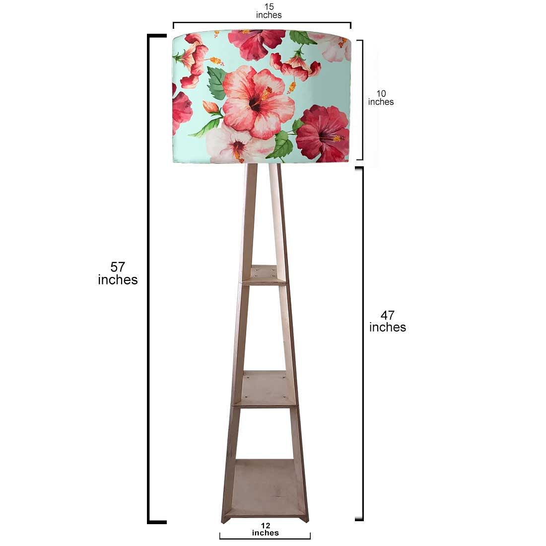 Wooden Floor Lamp Decorative for Living Room - Red Hibiscus Nutcase