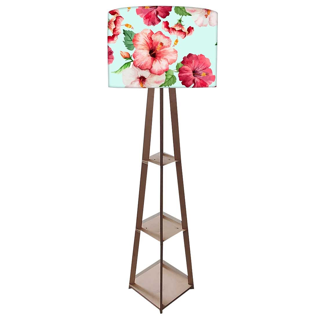 Wooden Floor Lamp Decorative for Living Room - Red Hibiscus Nutcase