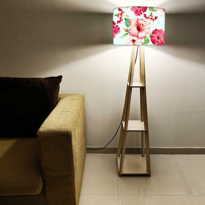 Wooden Floor Lamp Decorative for Living Room - Red Hibiscus Nutcase