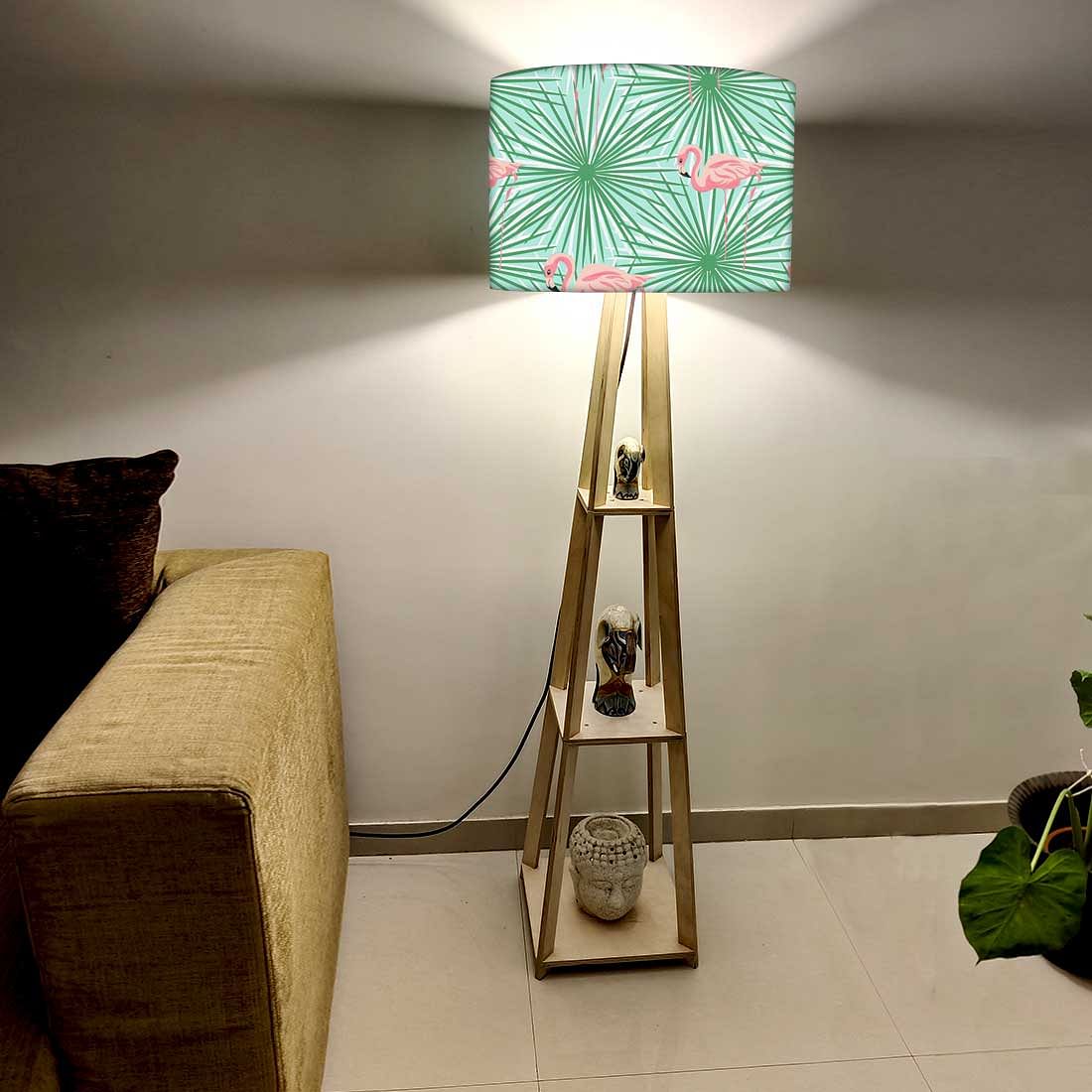 Wooden Floor Lamp for Living Room - Flamingo Green Leaves Nutcase