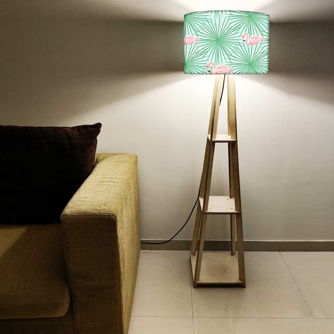 Wooden Floor Lamp for Living Room - Flamingo Green Leaves Nutcase