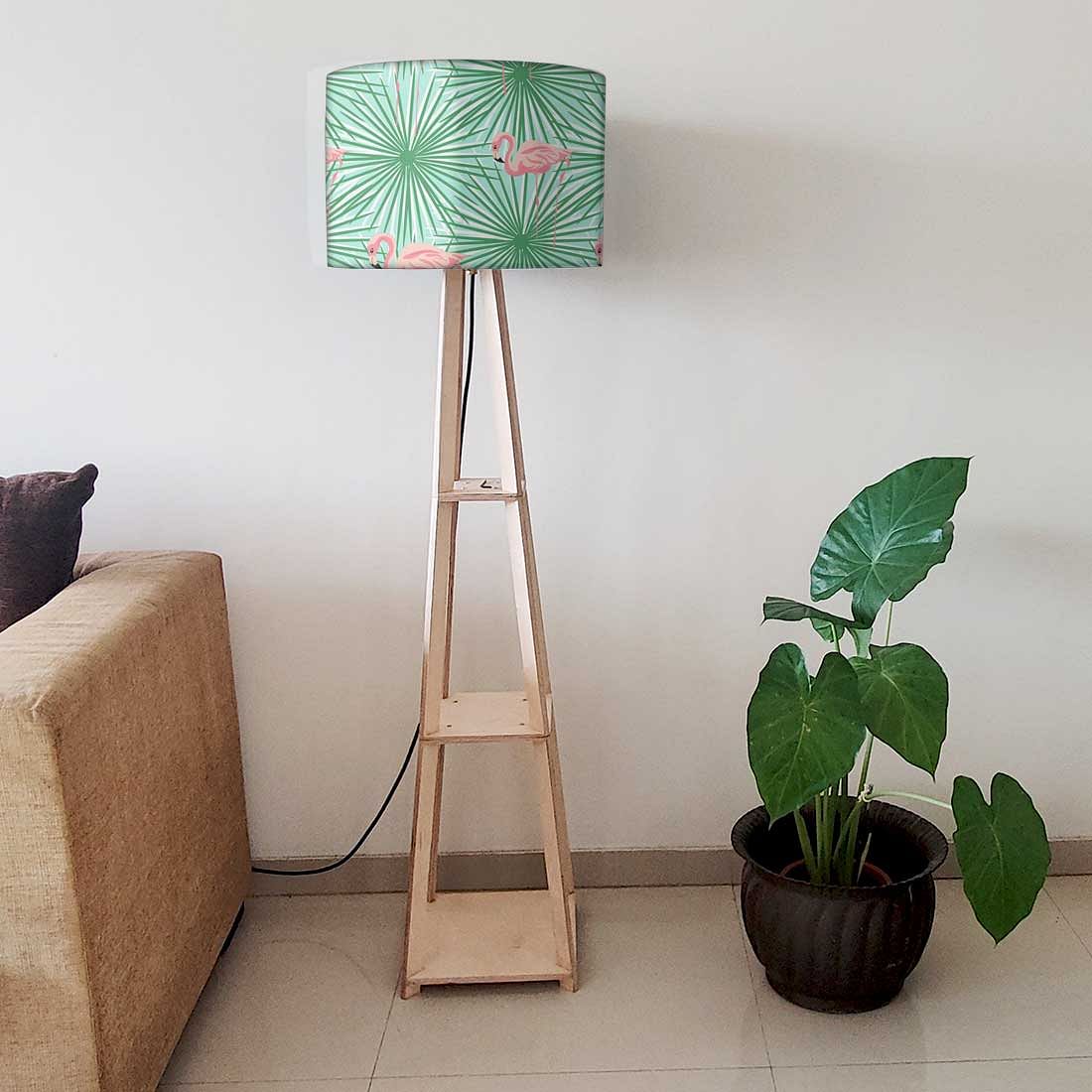 Wooden Floor Lamp for Living Room - Flamingo Green Leaves Nutcase