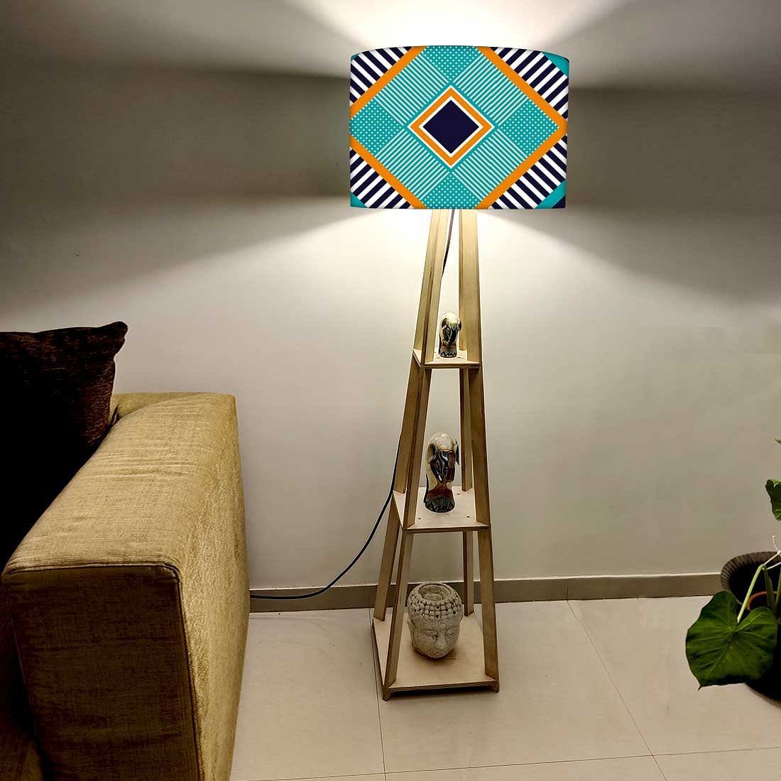 Tripod Wooden Floor Lamp with Shelves - Geometric Nutcase