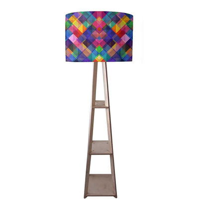 Wooden Tripod Floor Lamp for Living Room - Multicolor Burlap Nutcase