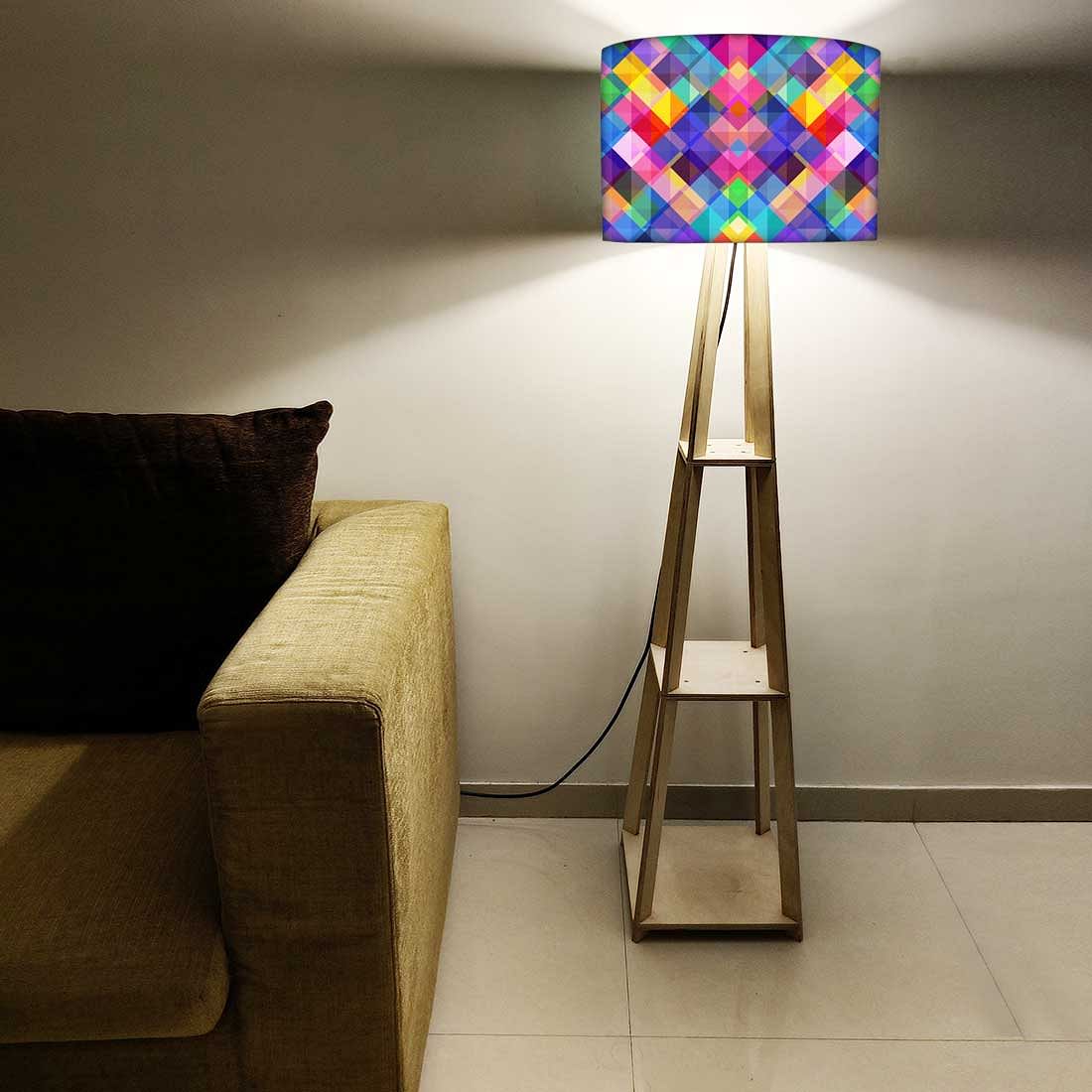 Wooden Tripod Floor Lamp for Living Room - Multicolor Burlap Nutcase