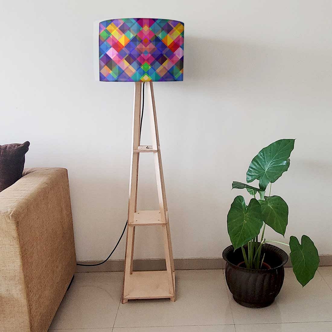 Wooden Tripod Floor Lamp for Living Room - Multicolor Burlap Nutcase