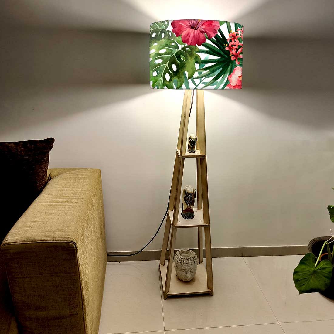 Wooden Floor Lamp Stand Only for Bedroom Lights - Floral Island Nutcase