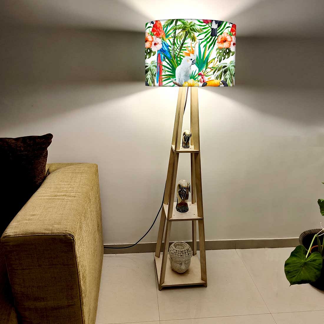 Wooden Tall Lamp for Living Room - Island Birds Nutcase