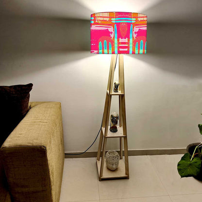 Standing Wooden Tripod Light - Pink Abstract Nutcase