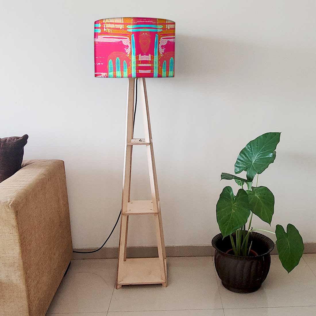 Standing Wooden Tripod Light - Pink Abstract Nutcase