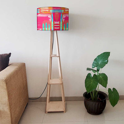 Standing Wooden Tripod Light - Pink Abstract Nutcase