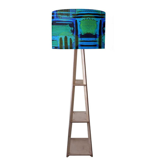 Wooden Tripod Floor Lamp - Blue Abstract Nutcase