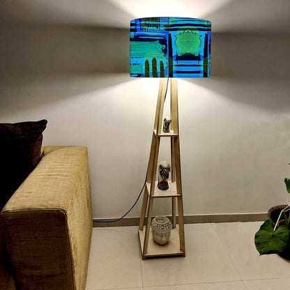 Wooden Tripod Floor Lamp - Blue Abstract Nutcase