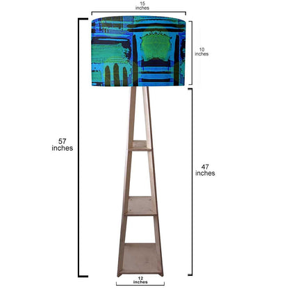 Wooden Tripod Floor Lamp - Blue Abstract Nutcase