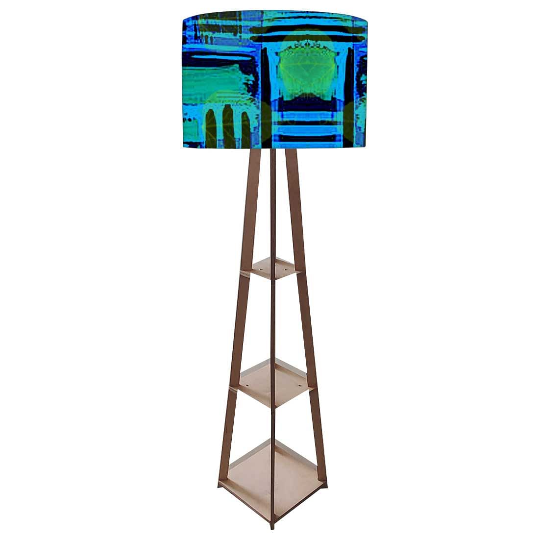 Wooden Tripod Floor Lamp - Blue Abstract Nutcase