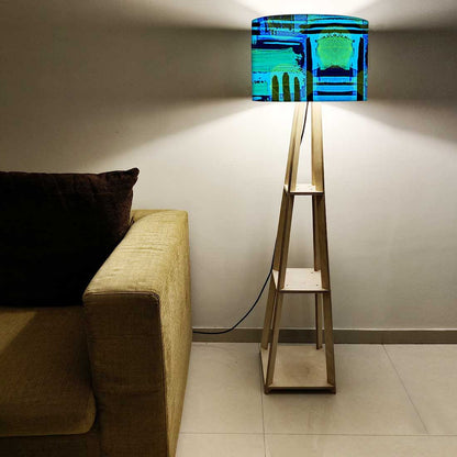 Wooden Tripod Floor Lamp - Blue Abstract Nutcase