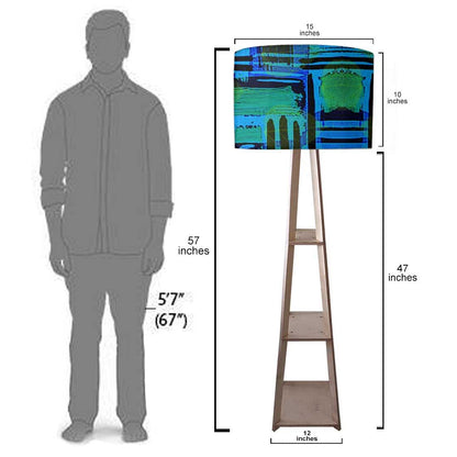 Wooden Tripod Floor Lamp  -   Grey Retro Pattern Nutcase