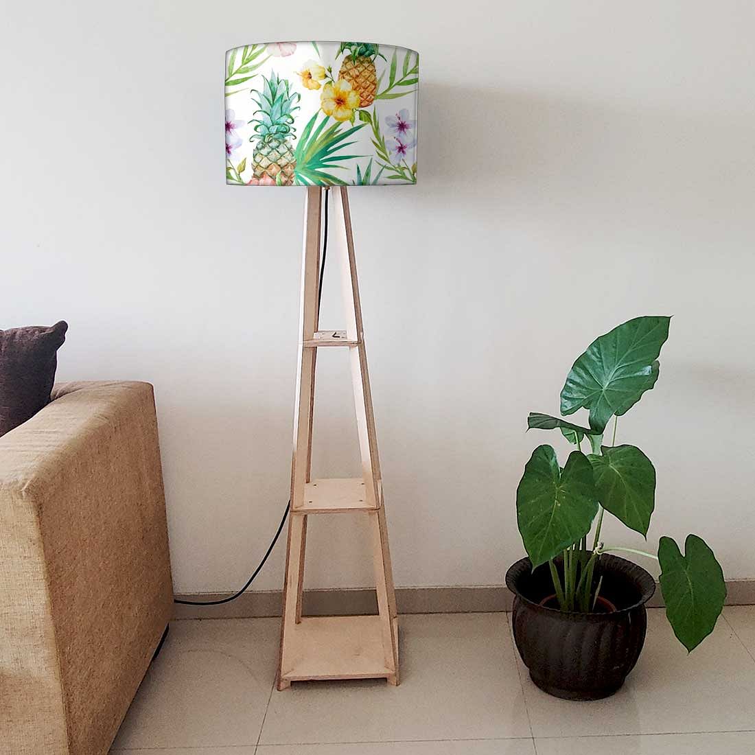 Bedroom Reading Lamp Floor Wooden with Shelf  - Fruits Floral Nutcase