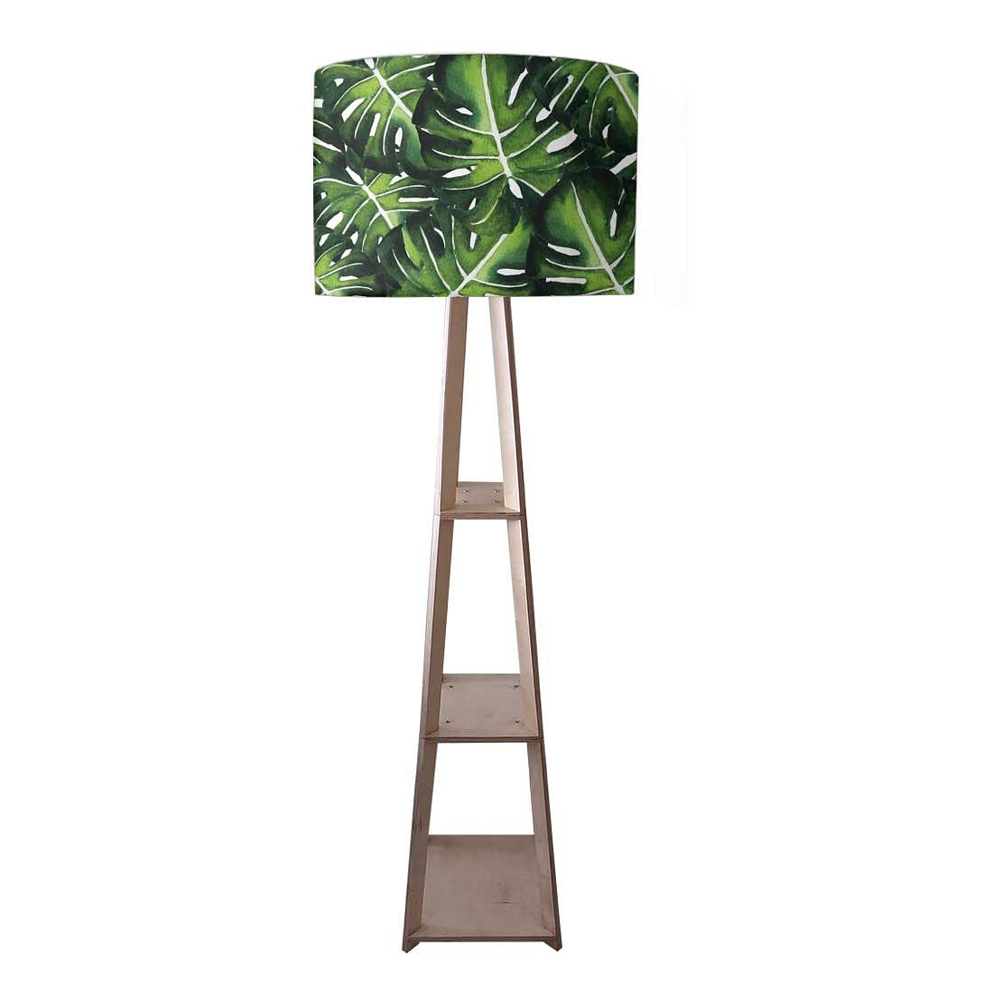 Tall Wooden Standing Lamps with Shelf - Monestera Jungle Nutcase