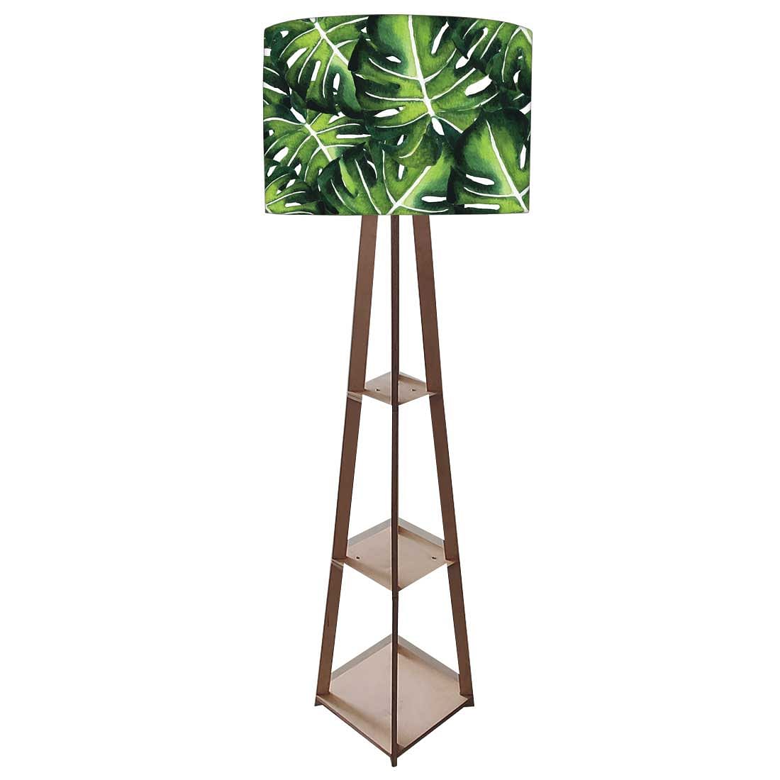 Tall Wooden Standing Lamps with Shelf - Monestera Jungle Nutcase