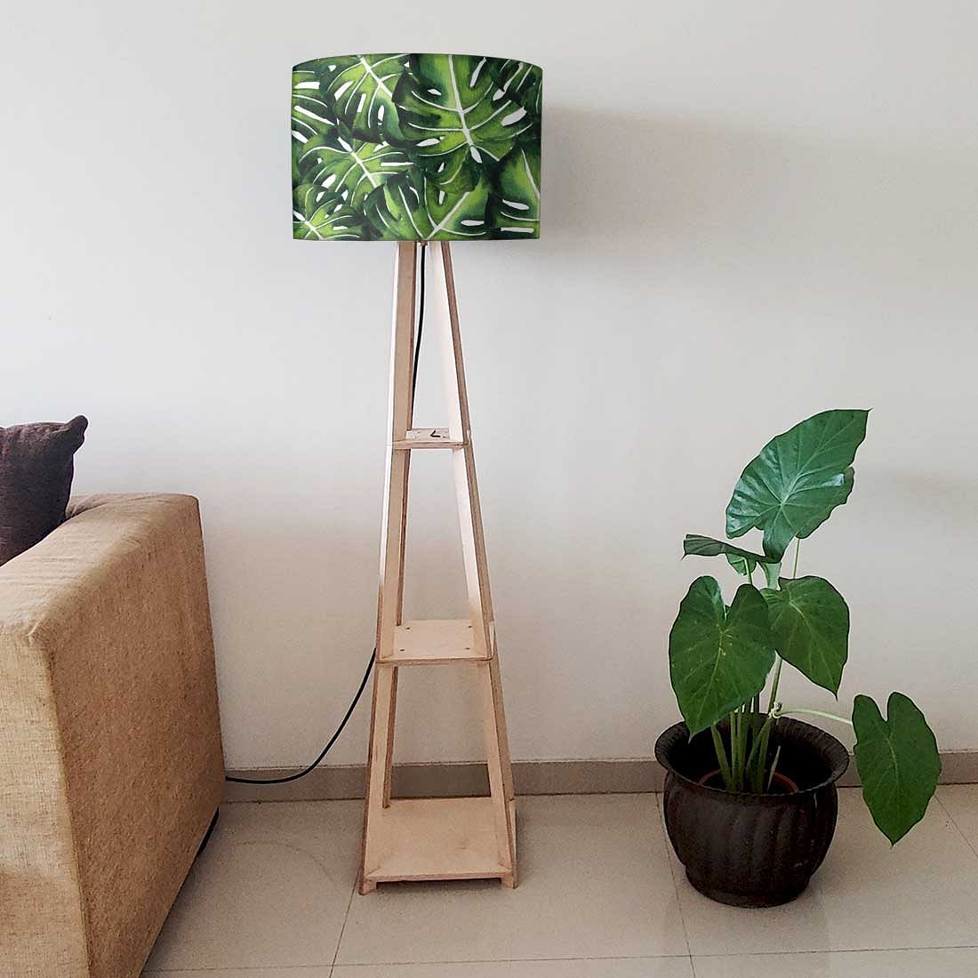 Tall Wooden Standing Lamps with Shelf - Monestera Jungle Nutcase