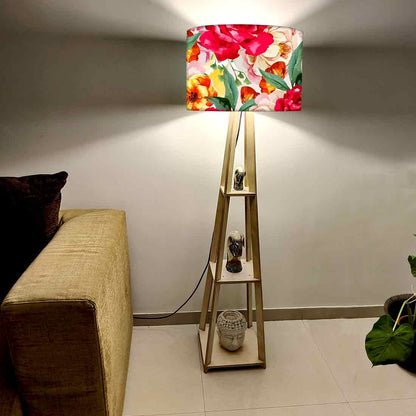 Wooden Floor Standing Lamp for Hall -  Floral Colors Nutcase