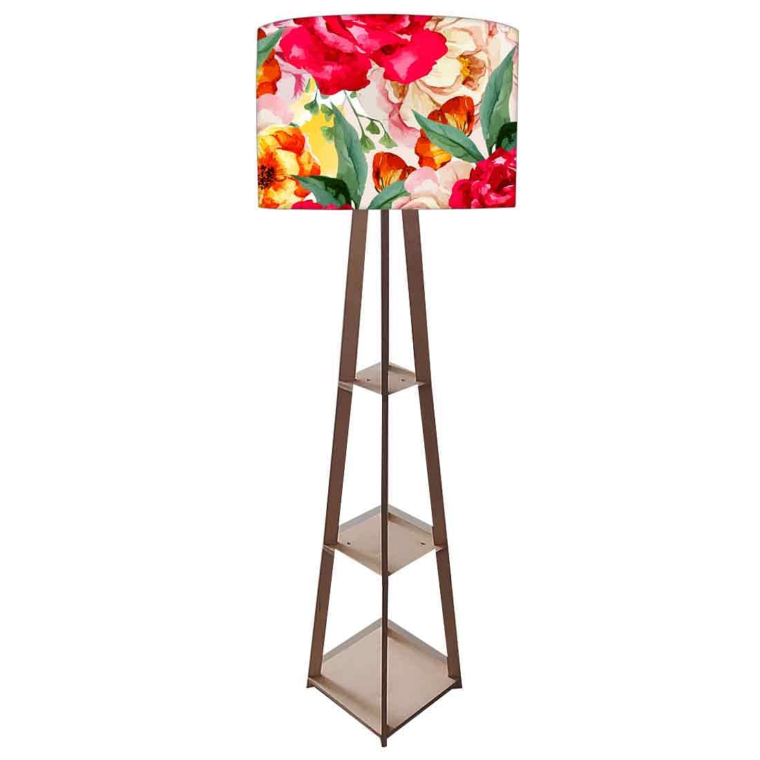 Wooden Floor Standing Lamp for Hall -  Floral Colors Nutcase