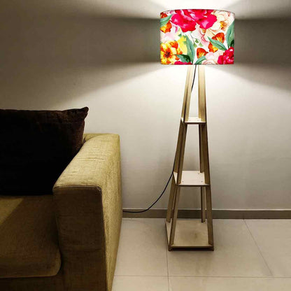 Wooden Floor Standing Lamp for Hall -  Floral Colors Nutcase