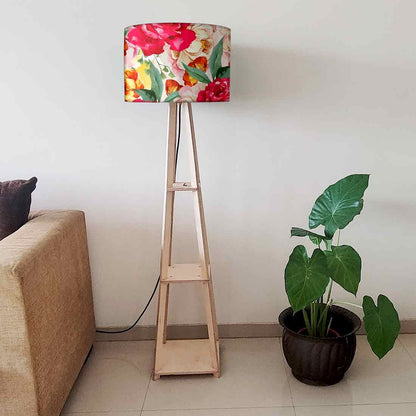 Wooden Floor Standing Lamp for Hall -  Floral Colors Nutcase