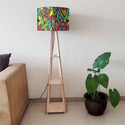 Wooden Floor Standing Tripod Lamp - Feathers Nutcase