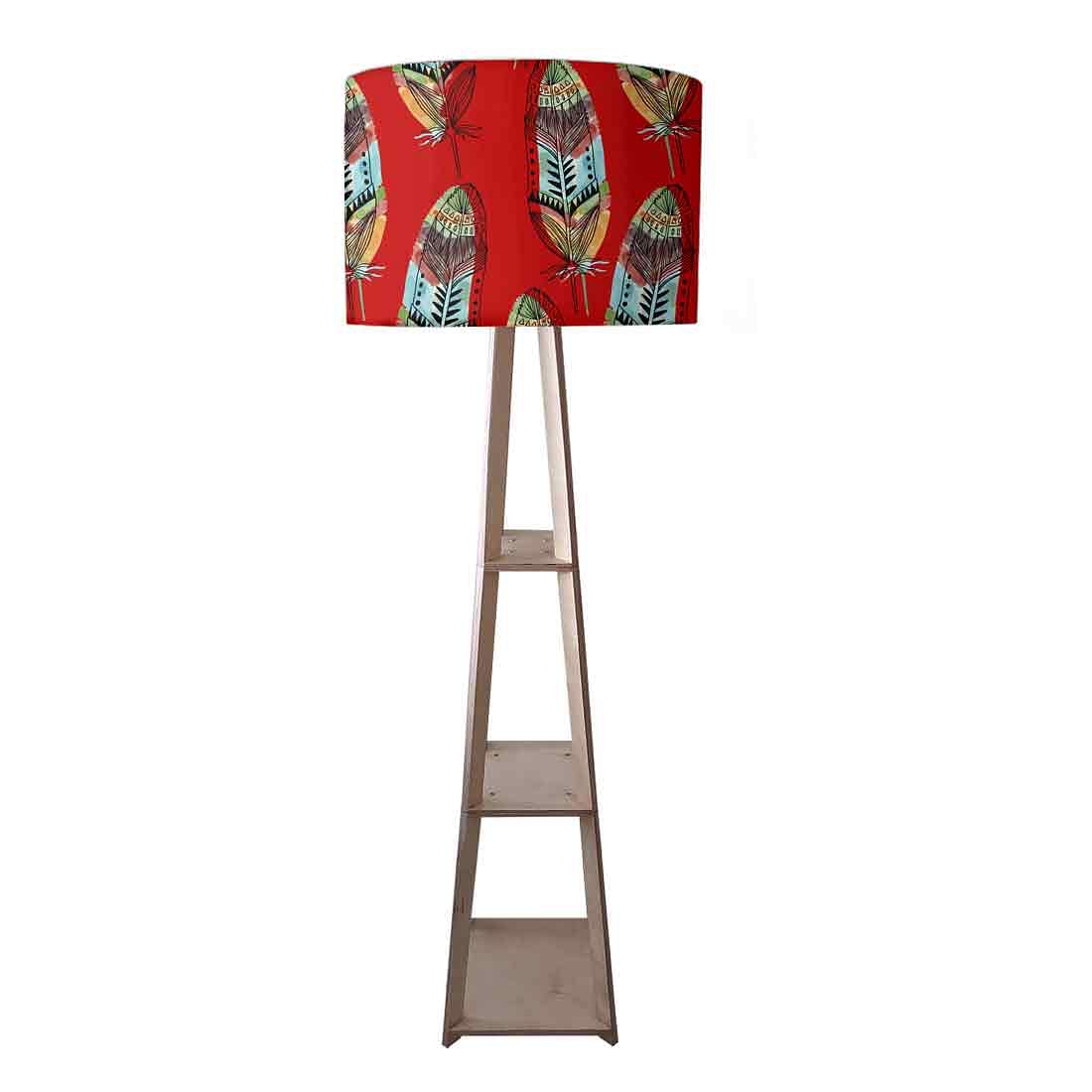 Red Tripod Floor Lamp with Shelf for Bedroom - Feather Nutcase