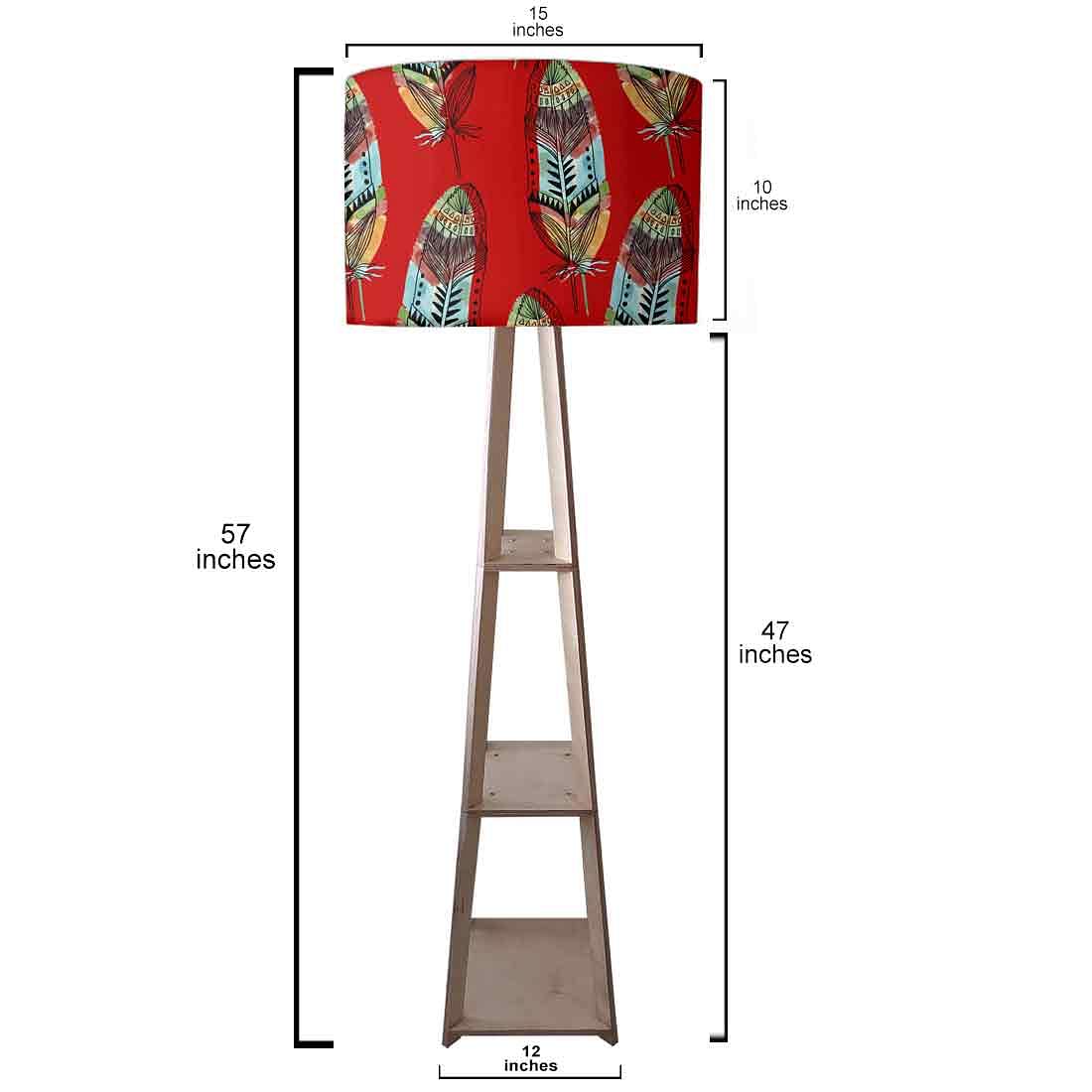 Red Tripod Floor Lamp with Shelf for Bedroom - Feather Nutcase