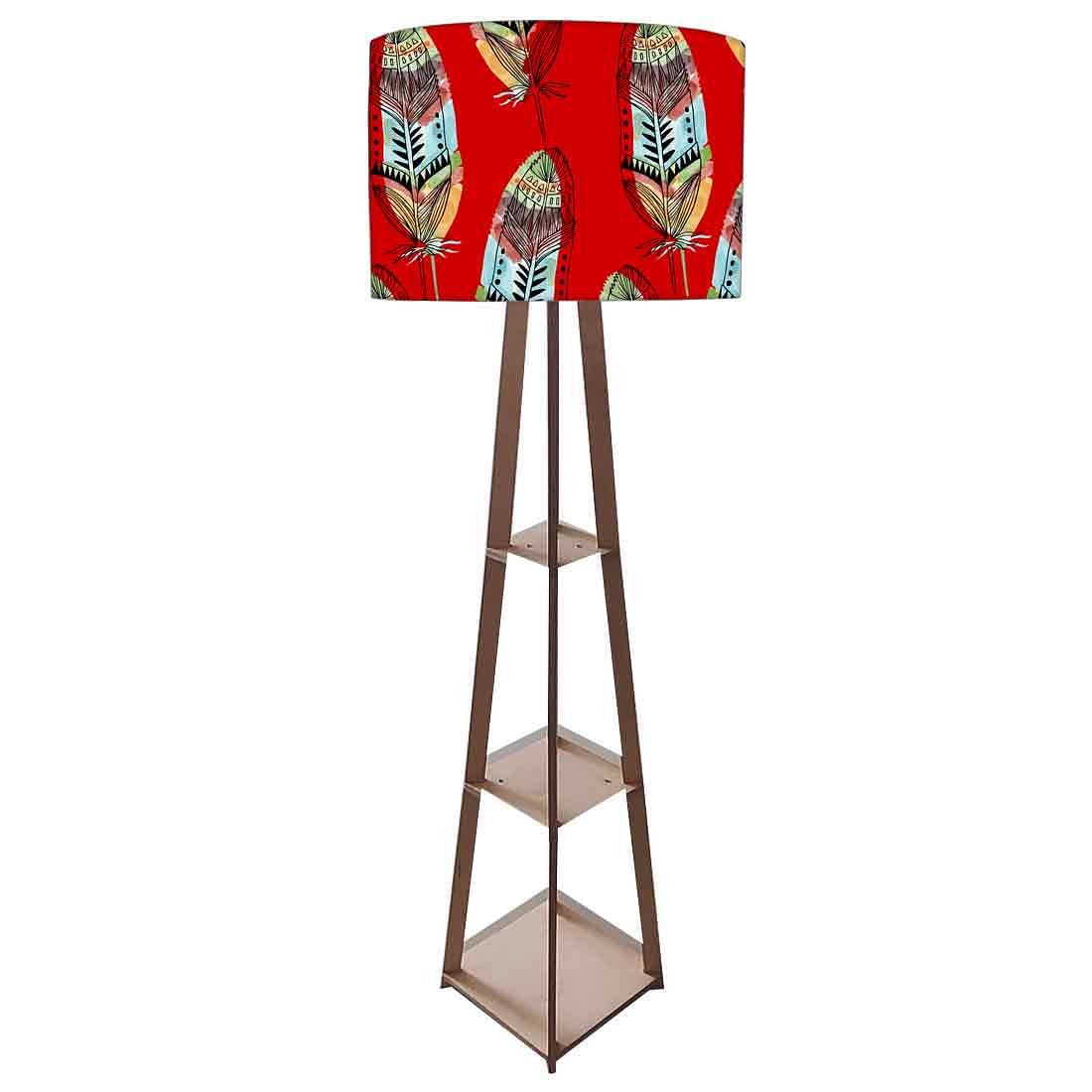 Red Tripod Floor Lamp with Shelf for Bedroom - Feather Nutcase