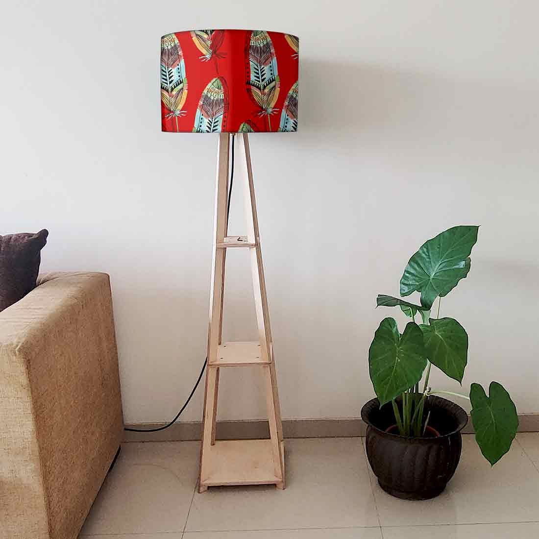 Red Tripod Floor Lamp with Shelf for Bedroom - Feather Nutcase