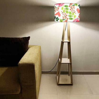 Wooden Tripod Floor Lamp for Living Room - Cute Floral Nutcase