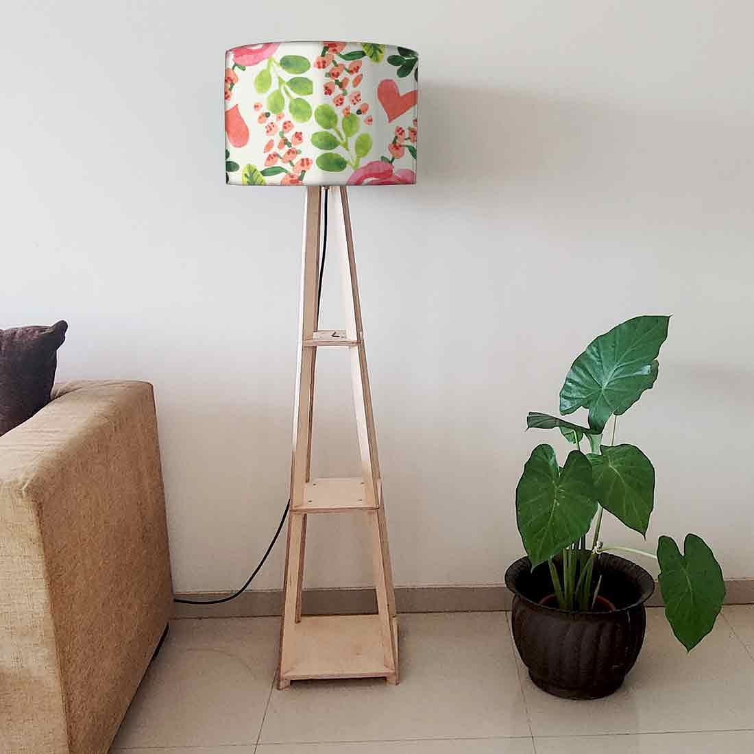 Wooden Tripod Floor Lamp for Living Room - Cute Floral Nutcase