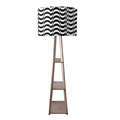 Wooden Corner Floor Lamp with Shelf - Black Waves Nutcase