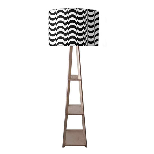 Wooden Corner Floor Lamp with Shelf - Black Waves Nutcase