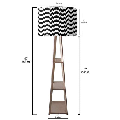 Wooden Corner Floor Lamp with Shelf - Black Waves Nutcase