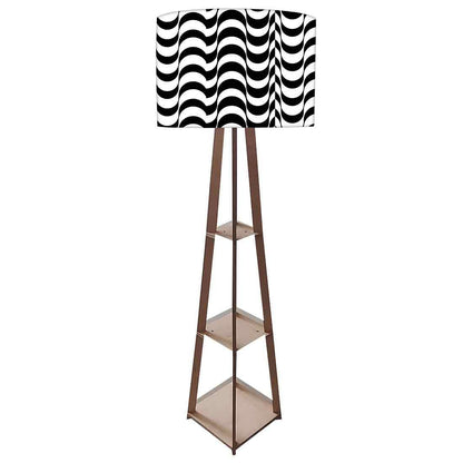 Wooden Corner Floor Lamp with Shelf - Black Waves Nutcase