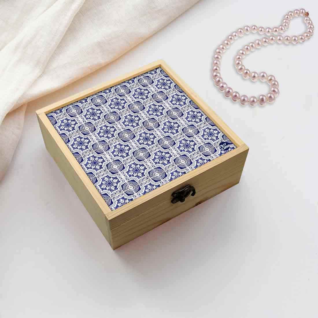 Jewellery Box Wooden Jewelry Organizer -  Spanish Tiles Pattern Nutcase