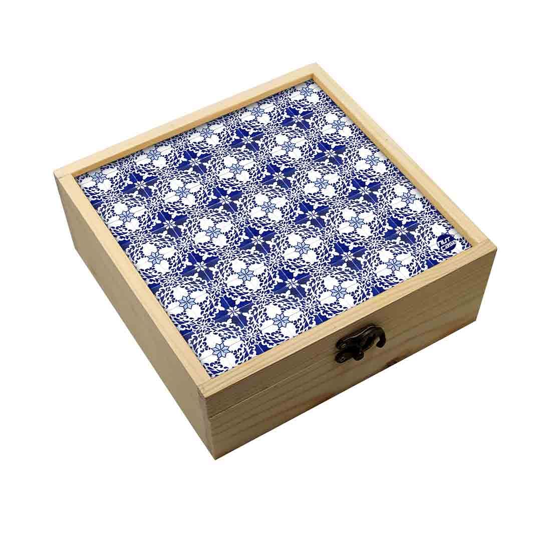 Jewellery Box Wooden Jewelry Organizer -  Floral Design Spanish Tiles Nutcase