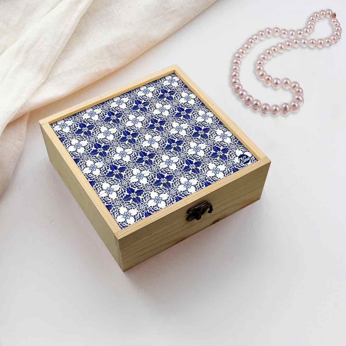 Jewellery Box Wooden Jewelry Organizer -  Floral Design Spanish Tiles Nutcase