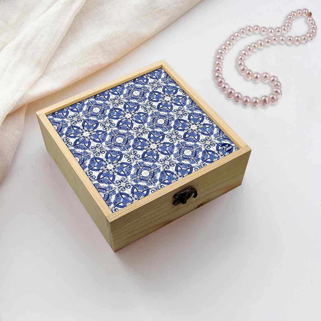 Jewellery Box Wooden Jewelry Organizer -  Blue Design Spanish Tiles Nutcase