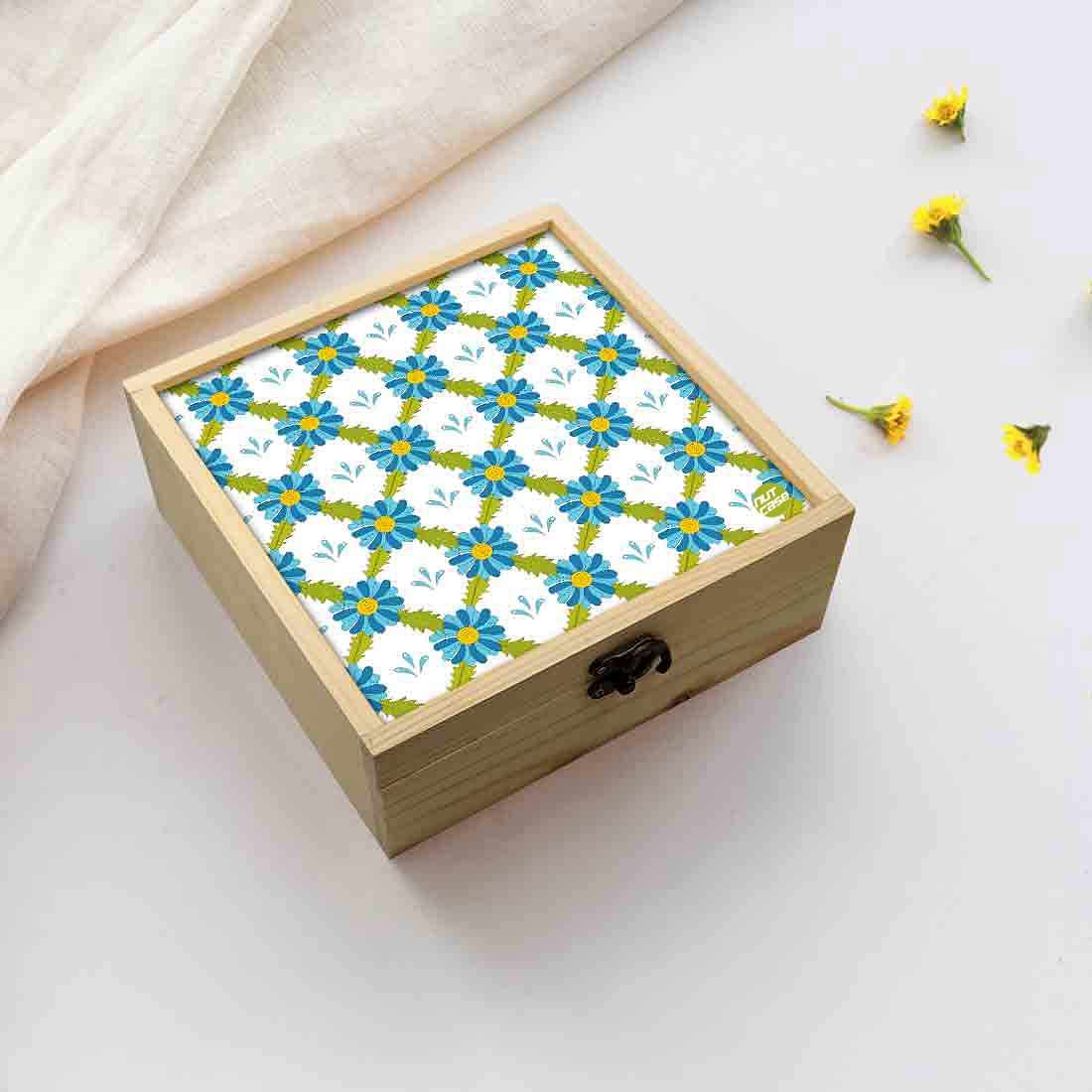 Jewellery Box Wooden Jewelry Organizer -  Blue Flower Summer Collection Nutcase