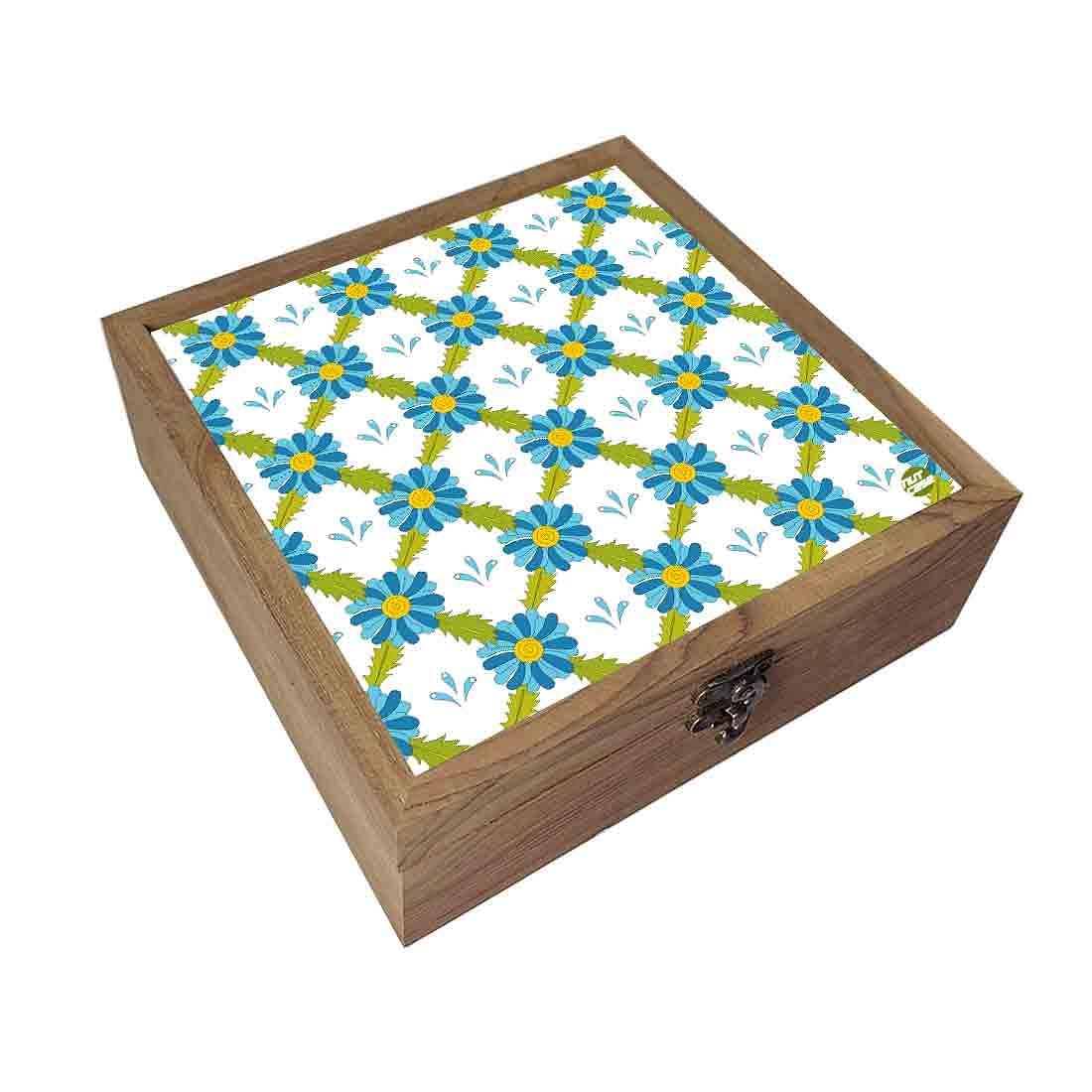Nutcase Designer Storage Box for Jewellery Wooden - Unique Gifts -Blue Flower Summer Collection Nutcase