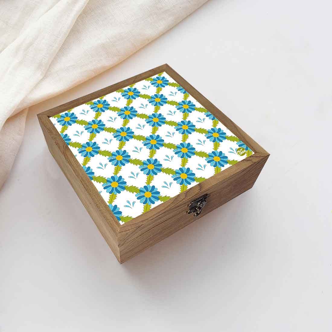 Nutcase Designer Storage Box for Jewellery Wooden - Unique Gifts -Blue Flower Summer Collection Nutcase