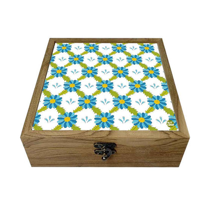 Nutcase Designer Storage Box for Jewellery Wooden - Unique Gifts -Blue Flower Summer Collection Nutcase