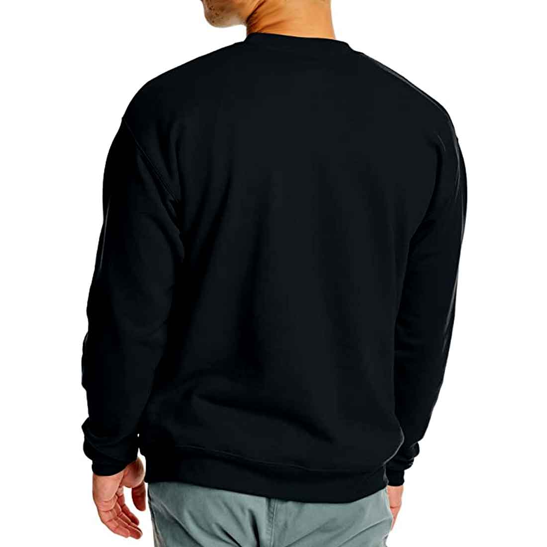 Black Printed Sweatshirt Mens Text on Back Print Crewneck Sweater - Golden Gujju